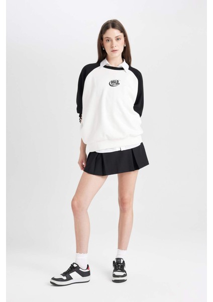 Coool Loose Fit Bisiklet Yaka Renk Bloklu Baskılı Sweatshirt D6673AX24WN