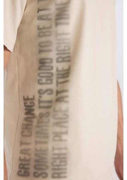 %100 Pamuk Boxy Fit Bisiklet Yaka Baskılı Kısa Kollu Tişört