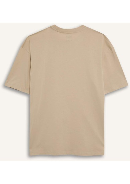 %100 Pamuk Boxy Fit Bisiklet Yaka Baskılı Kısa Kollu Tişört