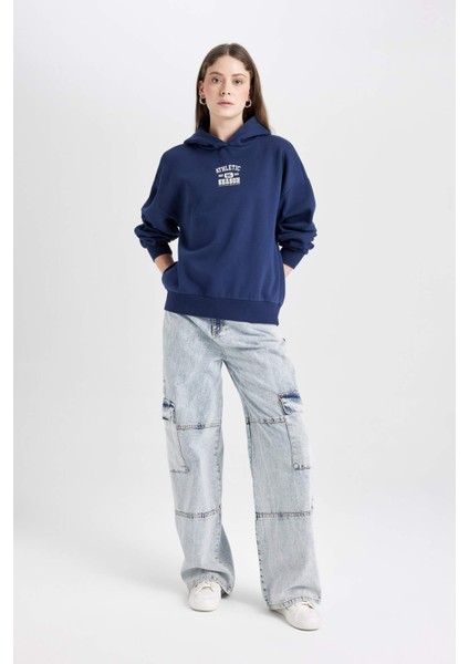 Coool Oversize Geniş Kalıp Kapüşonlu Baskılı Sweatshirt D6885AX24WN