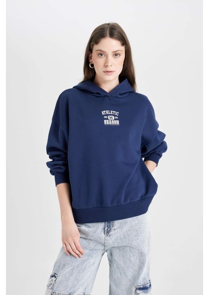 Coool Oversize Geniş Kalıp Kapüşonlu Baskılı Sweatshirt D6885AX24WN