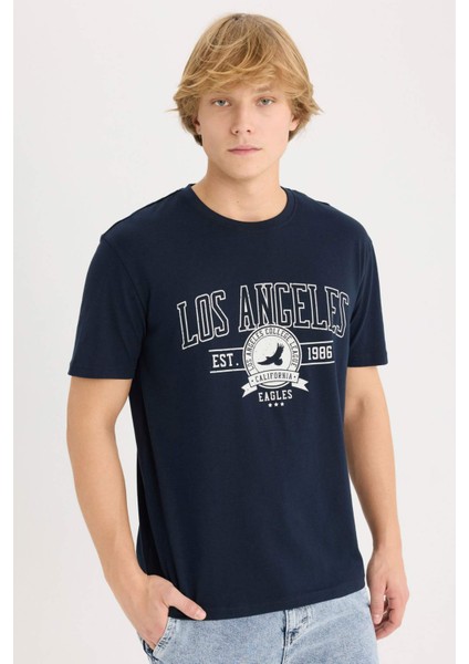 %100 Pamuk Regular Fit Bisiklet Yaka Baskılı Kısa Kollu Tişört D5577AX25SP