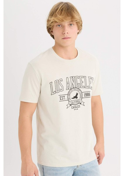 %100 Pamuk Regular Fit Bisiklet Yaka Baskılı Kısa Kollu Tişört D5577AX25SP