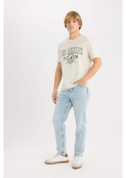 %100 Pamuk Regular Fit Bisiklet Yaka Baskılı Kısa Kollu Tişört D5577AX25SP