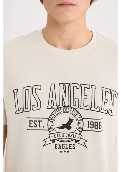 %100 Pamuk Regular Fit Bisiklet Yaka Baskılı Kısa Kollu Tişört D5577AX25SP