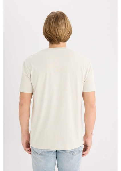 %100 Pamuk Regular Fit Bisiklet Yaka Baskılı Kısa Kollu Tişört D5577AX25SP