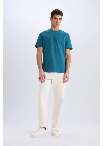 %100 Pamuk New Regular Fit Bisiklet Yaka Basic Düz Kısa Kollu Tişört