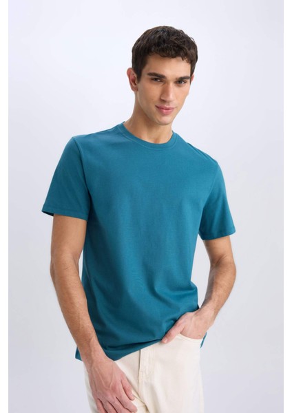 %100 Pamuk New Regular Fit Bisiklet Yaka Basic Düz Kısa Kollu Tişört