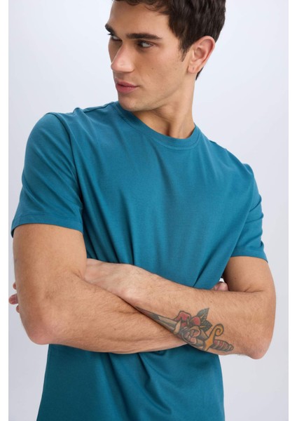 %100 Pamuk New Regular Fit Bisiklet Yaka Basic Düz Kısa Kollu Tişört