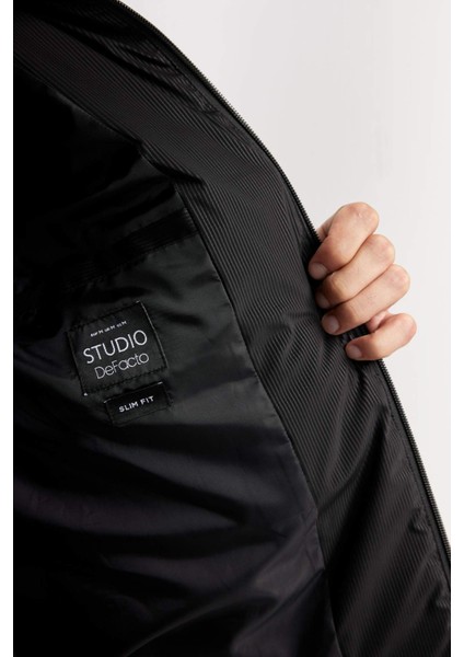 Sim Fit Dar Kesim Dik Yaka Astarlı Fermuarlı Cepli Kışlık Mont D7497AX25SP