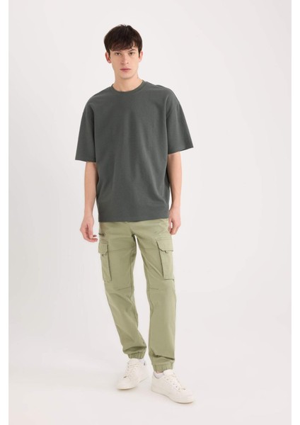 Oversize Geniş Kalıp Ütü Gerektirmeyen Bisiklet Yaka Kısa Kollu Basic Düz Ağır Kumaş Tişört X3926AZ25SP