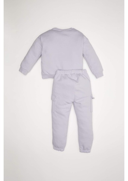 Kız Bebek 2'li Takım Baskılı Sweatshirt Beli Lastikli Jogger Eşofman Altı D6206A5NS