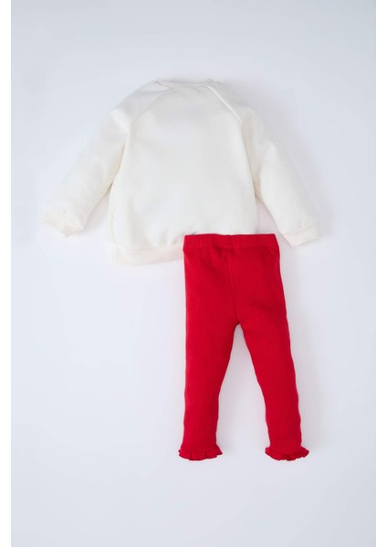 Kız Bebek Yılbaşı Temalı 2'li Takım Pelüş Sweatshirt Beli Lastikli Tayt