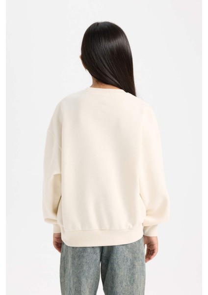 Kız Çocuk Relax Fit Bisiklet Yaka Baskılı Sweatshirt D7057A824WN