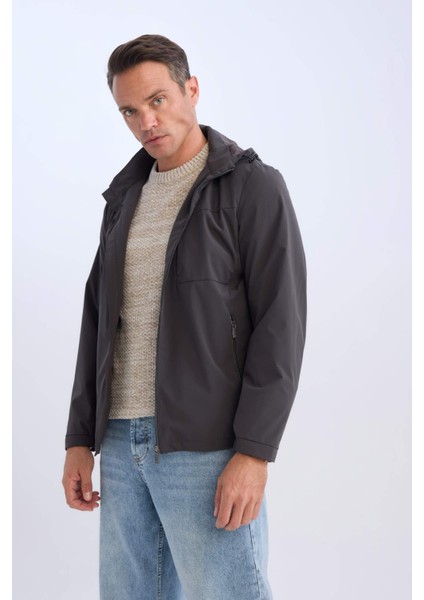Slim Fit Dar Kesim Kapüşonlu Astarlı Fermuarlı Cepli Mevsimlik Mont D7451AX25SP