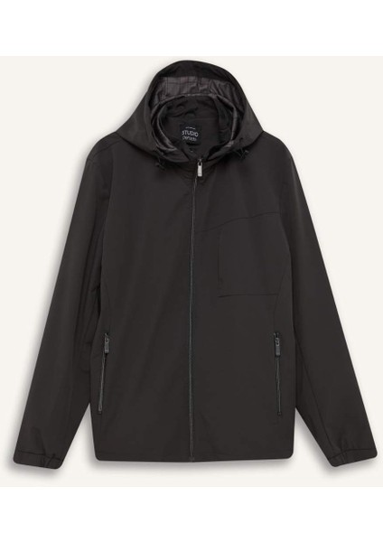 Slim Fit Dar Kesim Kapüşonlu Astarlı Fermuarlı Cepli Mevsimlik Mont D7451AX25SP