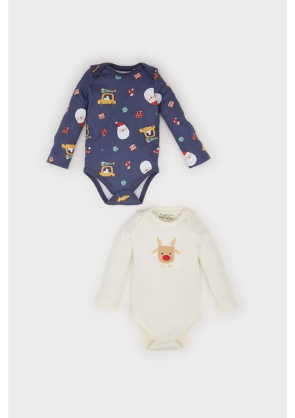 Erkek Bebek Yenidoğan Zarf Yaka Yılbaşı Temalı 2'li Uzun Kollu Çıtçıtlı Body D6504A524WN