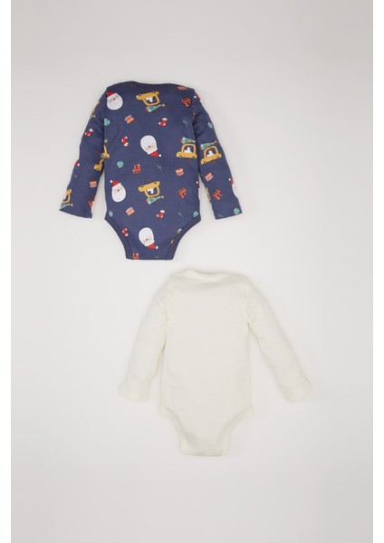 Erkek Bebek Yenidoğan Zarf Yaka Yılbaşı Temalı 2'li Uzun Kollu Çıtçıtlı Body D6504A524WN