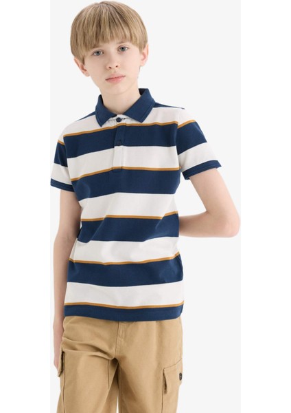 Erkek Çocuk Polo Yaka Çizgili Pike Kısa Kollu Tişört D7826A825SM