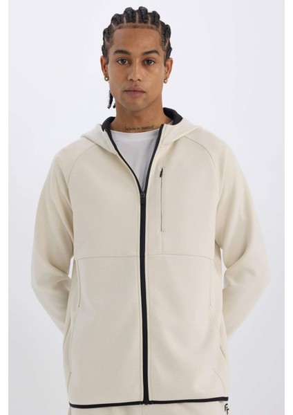 Fit Slim Fit Dar Kesim Kapüşonlu Skuba Dalgıç Kumaş Fermuarlı Sporcu Sweatshirt A6956AX25SP