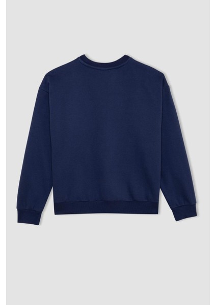 Relax Fit Bisiklet Yaka Baskılı Kalın Sweatshirt D6713AX24WN