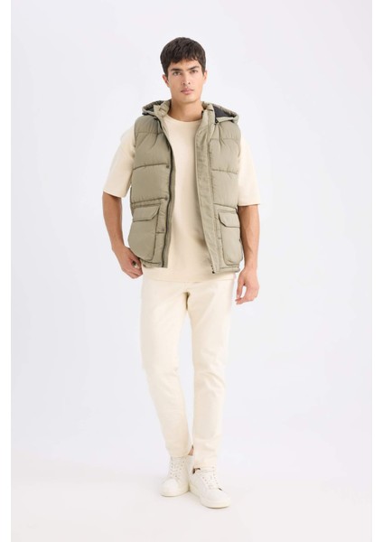 Regular Fit Kapüşonlu Fermuarlı Cepli Şişme Yelek D6285AX25SP