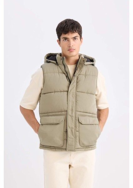 Regular Fit Kapüşonlu Fermuarlı Cepli Şişme Yelek D6285AX25SP