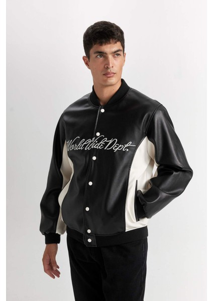 Su İtici Regular Fit Bomber Kolej Yaka Çıtçıt Kapamalı Cepli Mevsimlik Hafif Mont D6242AX25SP
