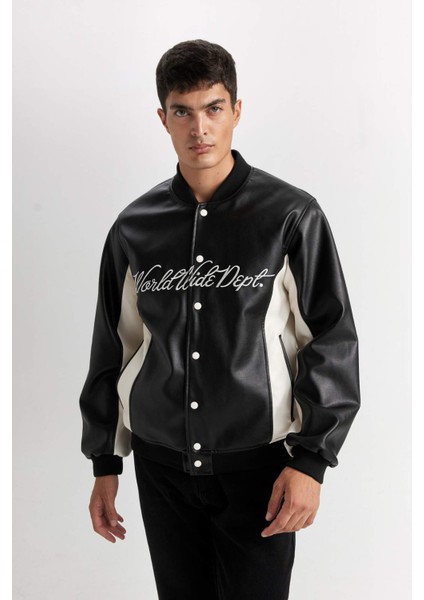 Su İtici Regular Fit Bomber Kolej Yaka Çıtçıt Kapamalı Cepli Mevsimlik Hafif Mont D6242AX25SP