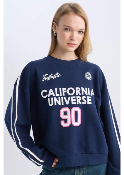 Coool Oversize Geniş Kalıp Bisiklet Yaka Sırt Baskılı Kalın Sweatshirt D5961AX24WN