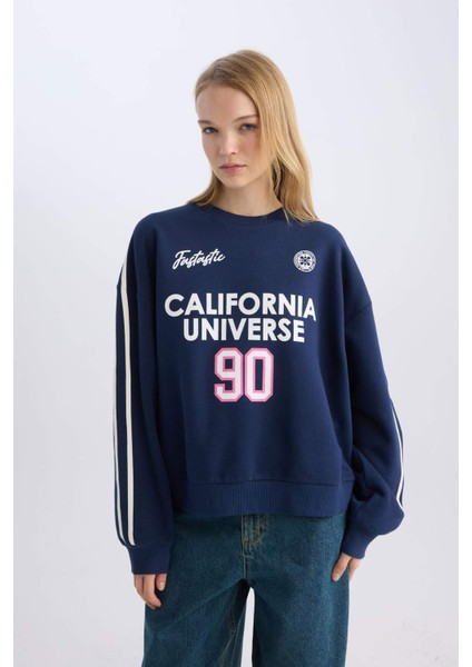 Coool Oversize Geniş Kalıp Bisiklet Yaka Sırt Baskılı Kalın Sweatshirt D5961AX24WN
