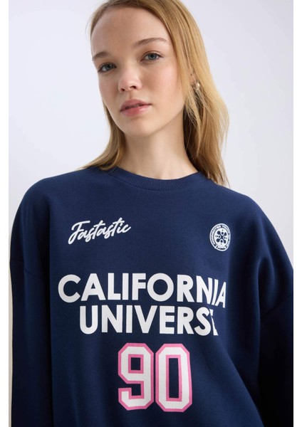 Coool Oversize Geniş Kalıp Bisiklet Yaka Sırt Baskılı Kalın Sweatshirt D5961AX24WN