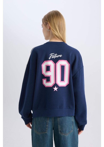 Coool Oversize Geniş Kalıp Bisiklet Yaka Sırt Baskılı Kalın Sweatshirt D5961AX24WN