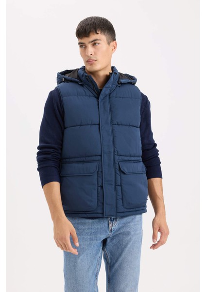 Regular Fit Kapüşonlu Fermuarlı Cepli Şişme Yelek D6285AX25SP