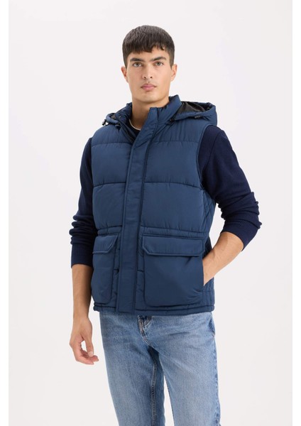 Regular Fit Kapüşonlu Fermuarlı Cepli Şişme Yelek D6285AX25SP
