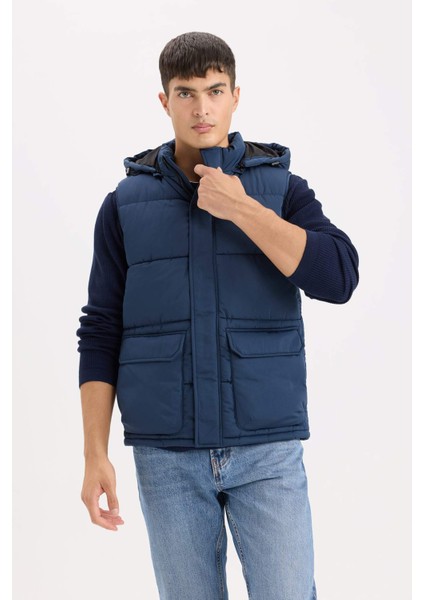 Regular Fit Kapüşonlu Fermuarlı Cepli Şişme Yelek D6285AX25SP