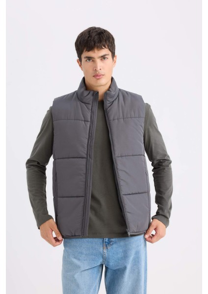 Regular Fit Dik Yaka Fermuarlı Cepli Şişme Yelek D6286AX25SP