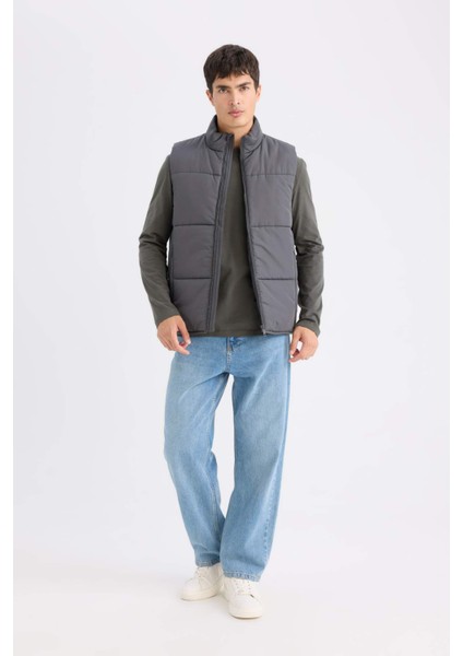 Regular Fit Dik Yaka Fermuarlı Cepli Şişme Yelek D6286AX25SP