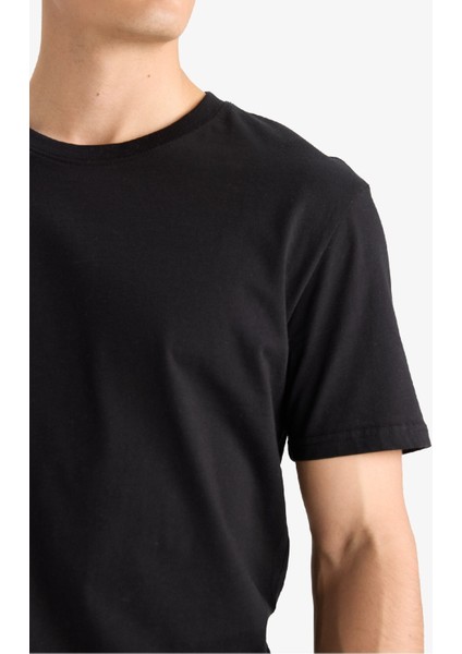 %100 Pamuk New Regular Fit Bisiklet Yaka Basic Düz Kısa Kollu Siyah Tişört V7699AZ25SP