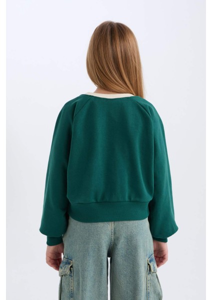 Kız Çocuk Relax Fit Bisiklet Yaka Baskılı İçi Yumuşak Tüylü Sweatshirt D7042A824WN