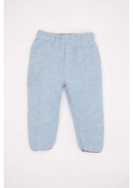 Kız Bebek 2'li Takım Pelüş Fermuarlı Dik Yaka Sweatshirt Beli Lastikli Alt