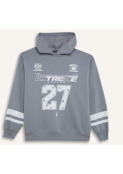 Coool Oversize Geniş Kalıp Kapüşonlu Baskılı Kalın Sweatshirt D6696AX24WN