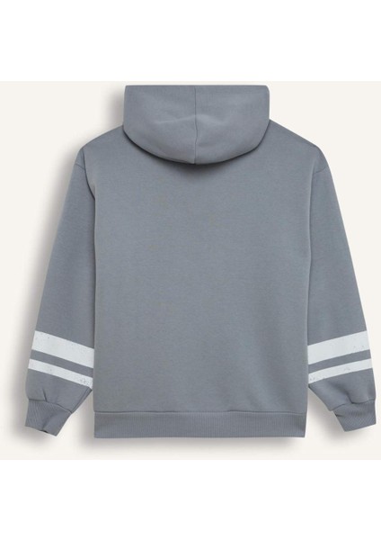 Coool Oversize Geniş Kalıp Kapüşonlu Baskılı Kalın Sweatshirt D6696AX24WN
