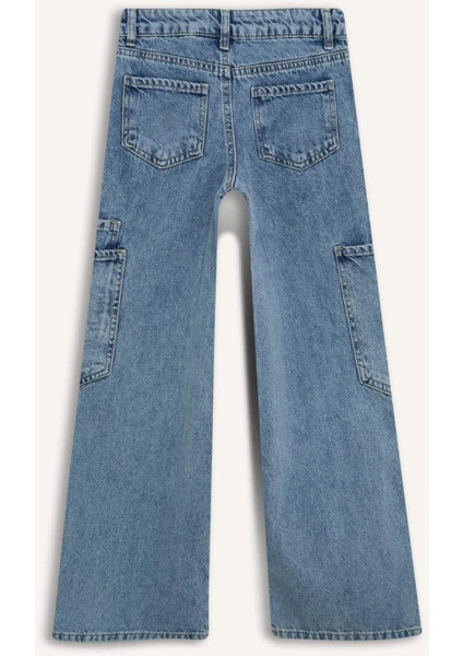 Kız Çocuk Wide Leg Kargo Geniş Paça Jean Pantolon D7386a825sm