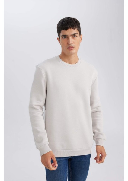 3 İplik Pamuklu Şardonlu İçi Polarlı Regular Fit Bisiklet Yaka Kalın Sweatshirt D7876AXNS