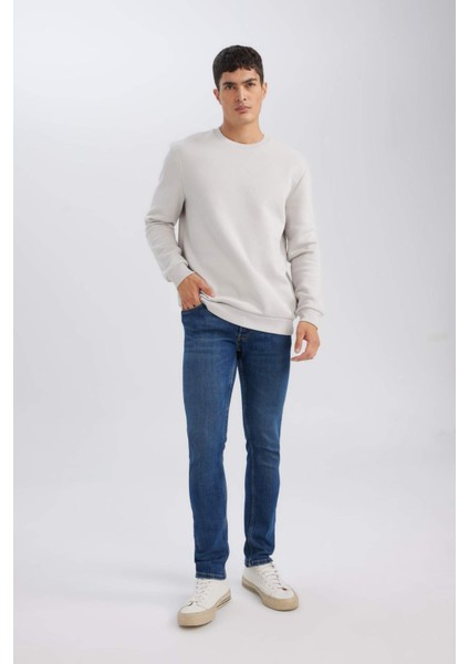 3 İplik Pamuklu Şardonlu İçi Polarlı Regular Fit Bisiklet Yaka Kalın Sweatshirt D7876AXNS