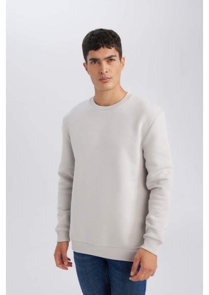 3 İplik Pamuklu Şardonlu İçi Polarlı Regular Fit Bisiklet Yaka Kalın Sweatshirt D7876AXNS