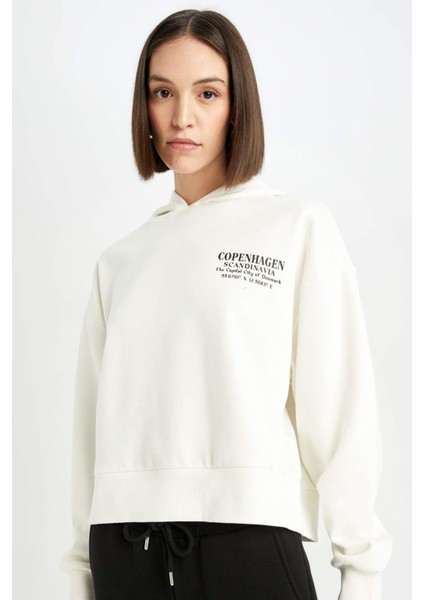 Boxy Fit Kapüşonlu Baskılı Sweatshirt D6718AX24WN