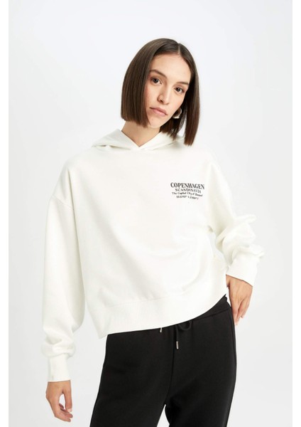 Boxy Fit Kapüşonlu Baskılı Sweatshirt D6718AX24WN