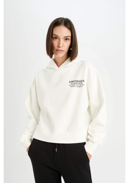 Boxy Fit Kapüşonlu Baskılı Sweatshirt D6718AX24WN